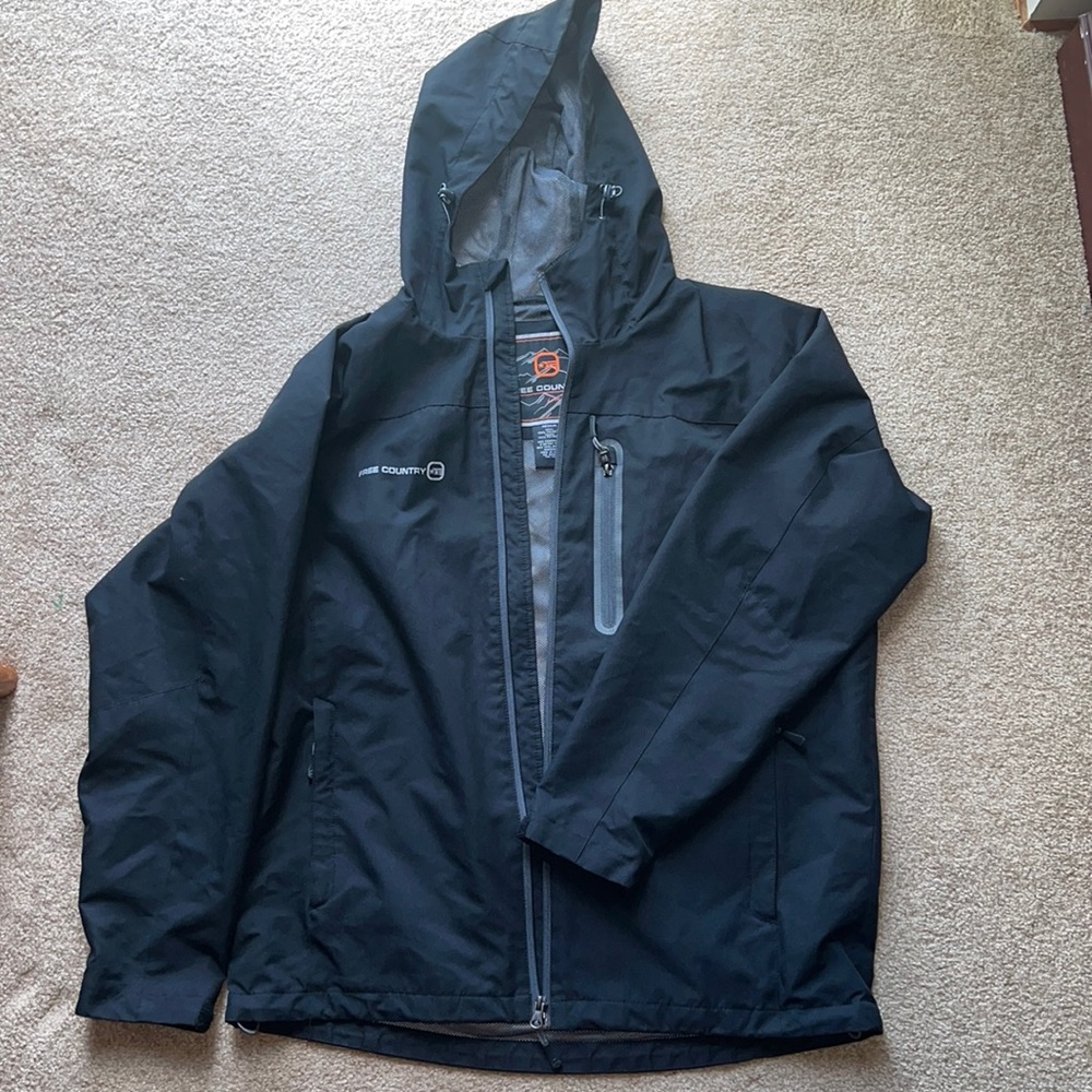 Free Country Men’s Black Water Resistant Jacket Shell hood